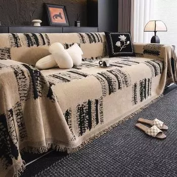 Роскошный стиль шенилла диванное полотенце с кисточками двухстороннее для гостиной кемпинга пикника большое одеяло для отдыха пляжное полотенце 180*130cm зелёный