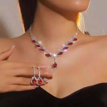 Роскошный сверкающий бриллиант, очень красивый комплект из ожерелья и серег, свадебные украшения, комплект из двух серег с подвеской в виде красной капли воды