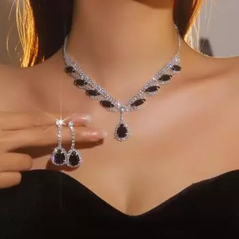 Роскошный сверкающий бриллиант, супер красивый черный комплект ожерелья и серег, свадебные украшения, серьги-подвески в форме капли воды