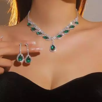 Роскошный сверкающий бриллиантовый супер красивый комплект ожерелья и серег, свадебные украшения, зеленые серьги-подвески в форме капли воды