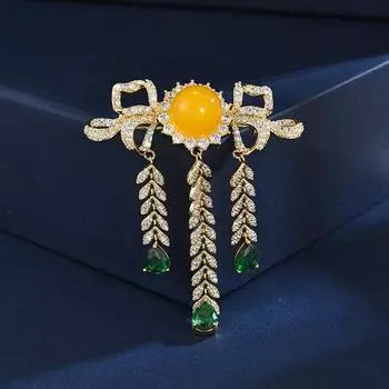 Роскошный сверкающий циркон, полный бриллиантов, пшеничная бахрома, брошь, блейзер, изысканный бант, корсаж, аксессуары золотой