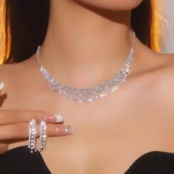 Роскошный сверкающий комплект из ожерелья и серег со стразами, универсальный комплект из двух свадебных украшений из ожерелья и серег