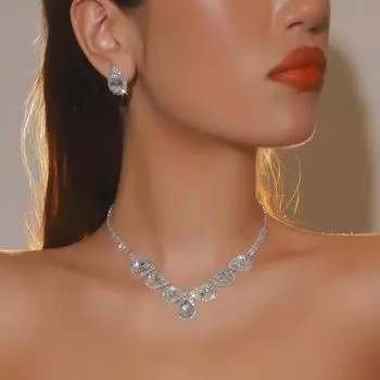 Роскошный сверкающий комплект из ожерелья и серег со стразами, модный комплект из двух серег с каплями воды из циркония