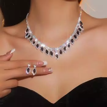 Роскошный сверкающий комплект из ожерелья и серег со стразами, темпераментное универсальное ожерелье и серьги, свадебные украшения