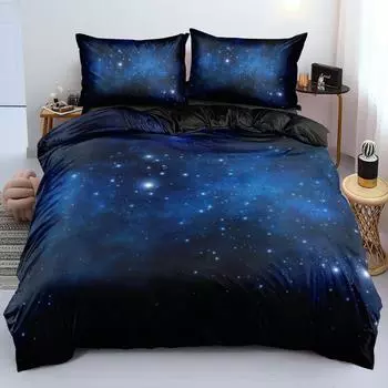 Роскошный темно-синий комплект постельного белья Galaxy Twin Full Queen King Size, пододеяльник/пододеяльник, комплект сияющих звезд, звездное небо, пододеяльник 70x133cm 2pcs