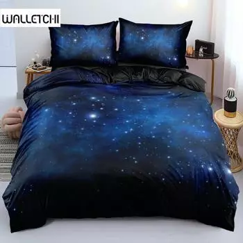 Роскошный темно-синий комплект постельного белья Galaxy Twin Full Queen King Size, пододеяльник/пододеяльник, комплект сияющих звезд, звездное небо, пододеяльник EU single(135x200cm)