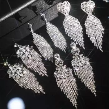 Роскошный темперамент блестящие длинные серьги-кисточки со стразами старшие серьги с чувством моды преувеличенная индивидуальность женские серьги ювелирные изделия