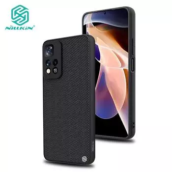 Роскошный текстурированный чехол Nillkin для телефона Xiaomi POCO M4 Pro 5G Redmi Note 11 Pro Plus, легкий чехол с защитой от отпечатков пальцев, нейлоновое волокно, нескользящая противоударная задняя крышка POCO M4 Pro 5G чёрный