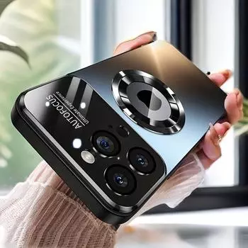 Роскошный титановый металлический цветной магнитный чехол для iPhone 16 15 14 13 12 11 Pro Max Plus Magsafe Wireless Charging Matte Phone Cover For iPhone 16 Pro Max чёрный