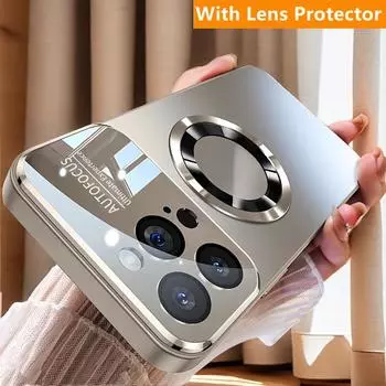 Роскошный титановый металлический цветной матовый магнитный чехол для iPhone 16 15 14 13 12 11 Pro Max Plus чехол для беспроводной зарядки Magsafe For iPhone 12 чёрный