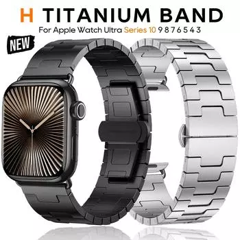 Роскошный титановый ремешок для Apple Watch Series 10 46 мм 42 мм металлический деловой браслет iWatch Ultra1/2 49 мм 45 мм 44 мм 38 мм 40 мм 41 мм ремешок для часов SE 38mm 40mm 41mm серебряный