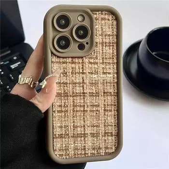 Роскошный тканевый защитный чехол для камеры с текстурой для iPhone 13 12 11 14Pro 15 Pro Max X XR XS Max 7 8 Plus, мягкая задняя крышка из ТПУ For iPhone X