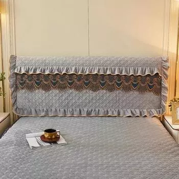 Роскошный тонкий фланелевой стеганый чехол для изголовья кровати с кружевной кромкой, короткий плюшевый универсальный чехол для изголовья, элегантный защитный чехол W150xH60cm зелёный