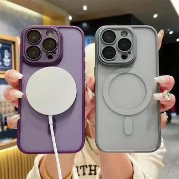 Роскошный тонкий матовый чехол Magsafe для iPhone 15 14 Plus 13 12 Pro Max 11, противоскользящая противоударная броня, чехол из ТПУ из поликарбоната для iPhone 15, пленка для объектива For iPhone 15 Pro Max чёрный
