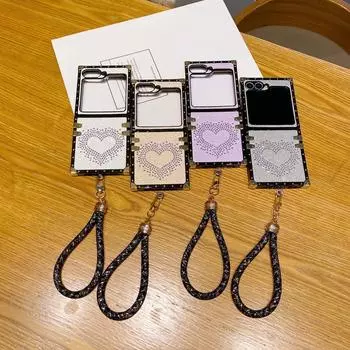 Роскошный тонкий складной чехол с рисунком в виде сердца для Samsung Galaxy Z Flip6 Flip5 Flip4, блестящий шнурок, противоударный чехол для телефона из ТПУ Samsung Z Flip6 фиолетовый