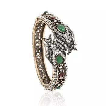 Роскошный турецкий женский браслет с цветком тюльпанов, браслет-манжета, античное золото, ювелирные изделия из смолы, браслет со стразами, полые арабески, бижутерия синий