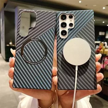 Роскошный углеродный паяный чехол для телефона с магнитной присоской и беспроводной зарядкой. Подходит для Samsung S23 22 21 Ultra Plus Z Flip 3/4 Z Fold 3/4. Чехол против падения. Samsung S23 Ultra чёрный