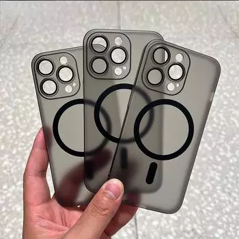 Роскошный ультратонкий магнитный чехол для Magsafe с беспроводной зарядкой для IPhone 15 14 Plus 13 12 Pro Max, прозрачная матовая кожа, жесткий противоударный чехол для ПК For iPhone 12 чёрный