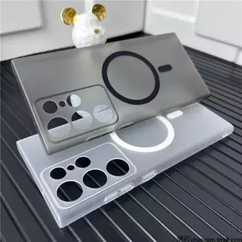 Роскошный ультратонкий чехол для беспроводной зарядки Magsafe Magnetic для Samsung Galaxy S25 S24 S23 S22 Ultra Plus, прозрачный противоударный жесткий чехол для ПК For Samsung S23 Ultra белый