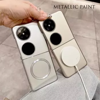 Роскошный ультратонкий металлический чехол для телефона Huawei P50 Pocket 2 с магнитной беспроводной зарядкой, матовый чехол с защитой от отпечатков пальцев, жесткий корпус из ПК For Pocket 2 чёрный