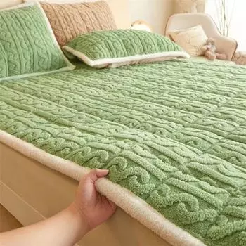Роскошный утолщенный мягкий плюшевый простыня размера King Queen, зимний теплый бархатный стеганый коврик, противоскользящий наматрасник без наволочки 90x200cm 1pc
