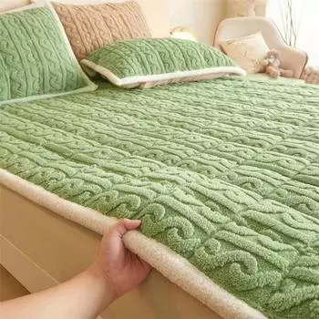 Роскошный утолщенный мягкий плюшевый простыня размера King Queen, зимний теплый бархатный стеганый коврик, противоскользящий наматрасник без наволочки 90x200cm 1pc