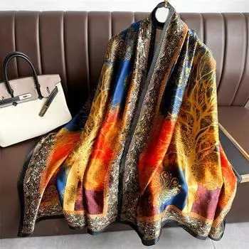 Роскошный Высококачественный Дизайнерский Шаль Бандана Женский Шелковый Шарф Шарфы Мусульманский Хиджаб Сумка Аксессуары для Одежды Палантин Фуляр Муфлер 180x88cm