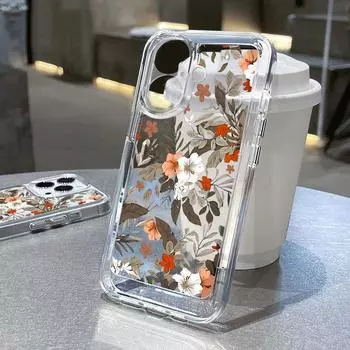 Роскошный винтажный цветочный принт прозрачный чехол для телефона iPhone 16 Pro Max 15 Plus 14 Pro 13 12 11 защита линз прозрачный силиконовый противоударный мягкий чехол iPhone 16