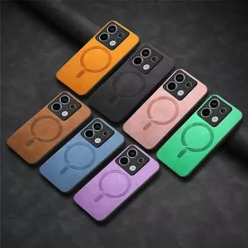 Роскошный винтажный кожаный чехол MagSafe для Xiaomi 13T Poco F6 X6 Pro M6 Redmi 13C Note 13 Pro, однотонный ударопрочный мягкий чехол для защиты объектива телефона Redmi Note 13 5G чёрный