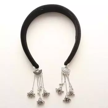 Роскошный винтажный обруч для волос, флокированный, этнический стиль, повязка на голову, кисточка с колокольчиком, повязка для волос, головной убор чёрный