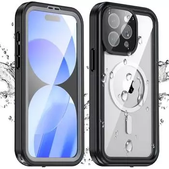 Роскошный водонепроницаемый чехол для iPhone 16 15 14 13 Pro Max Plus IP68, защитный чехол для всего тела, для плавания под водой, дайвинга, магнитный чехол для телефона Magsafe For iPhone 16 Pro Max чёрный