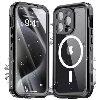 Роскошный водонепроницаемый чехол IP68 для Magsafe Magnetic Case для iPhone 16 15 14 13 Pro Max Plus с беспроводной зарядкой, защитный чехол для всего корпуса телефона For iPhone 16 Pro Max чёрный