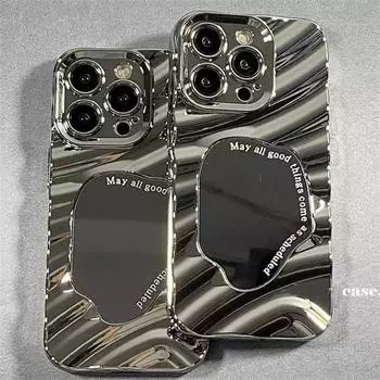 Роскошный волнистый зеркальный чехол с гальваническим покрытием для iPhone 15, 14, 13, 12, 11 Pro Max XS XR 7 8Plus, комплексные чехлы для защиты от падения с высоты iPhone 14 Pro Max