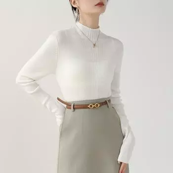 Роскошный вязаный женский свитер осень-зима однотонный абрикосовый длинный рукав полувысокий воротник низ пуловер верх One Size серый