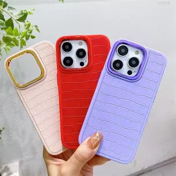 Роскошный высококачественный чехол для телефона с гальванической оправой для линз с принтом крокодиловой кожи. Подходит для iPhone 14, 13, 12, 11 Pro Max, чехлы против падения. iPhone 14 Pro Max белый