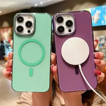 Роскошный высококачественный чехол с беспроводной зарядкой на магнитной присоске HD, сплошной цветной чехол для телефона. Подходит для чехлов против падения для iPhone 14, 13, 12, 11 Pro Max. iPhone 14 Pro Max чёрный