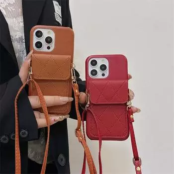 Роскошный высококачественный кожаный чехол через плечо с ремешком для крепления для iPhone 15 Pro Max 14 Plus 13 12 Pro 11, защитный чехол от падения iPhone 15 Pro Max чёрный