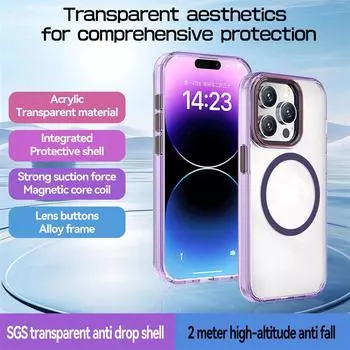 Роскошный высококачественный прозрачный акриловый магнитный чехол для iPhone 15 Pro Max 14 Plus 13 12 Pro 11, универсальный защитный чехол при падении iPhone 15 Pro Max чёрный