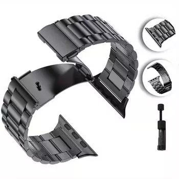 Роскошный высококачественный ремешок из нержавеющей стали для Apple Watch Ultra 8 7, браслет 49 мм, 45 мм, 44 мм, 42 мм, 41 мм, металлический браслет iWatch 49 мм Correa 38mm or 40mm чёрный