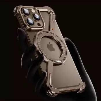 Роскошный Z-образный алюминиевый сплав без оправы магнитный чехол для телефона для iPhone 16 15 14 13 Pro Max металлическая подставка Magsafe Buffer ударопрочный жесткий чехол For iPhone 15 Pro Max чёрный