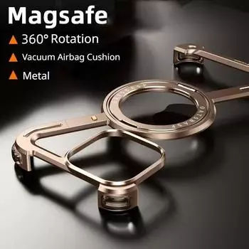 Роскошный Z-образный безрамочный чехол для iPhone 16 15 14 13 Pro Max Magsafe, алюминиевый металлический чехол, магнитный бампер, вращающаяся на 360° подставка For iPhone 15 Pro Max чёрный