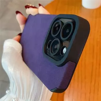 Роскошный замшевый кожаный чехол для iPhone 16 15 Pro Max 14 13 12 11, противоударный, мягкий силиконовый чехол с подушкой безопасности iPhone 14 Pro Max фиолетовый