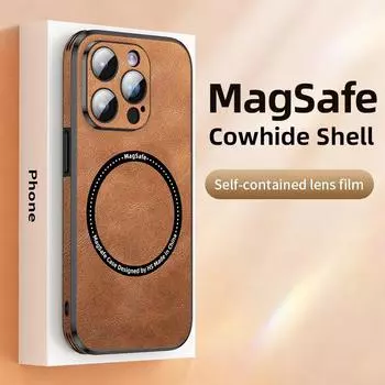 Роскошный защитный чехол для объектива Magsafe из искусственной кожи для Iphone 14 13 12 11 Pro Max, магнитный чехол для беспроводной зарядки, принципиально For iPhone14 Pro Max чёрный