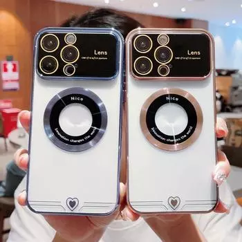 Роскошный защитный чехол для телефона с магнитной защитой линз для iPhone 14 Pro Max 11 12 13 Pro Max, модная рамка с сердечком, прозрачный мягкий чехол из ТПУ For iPhone 11Pro Max