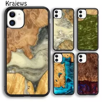 Роскошный защитный чехол Krajews из деревянной смолы для iPhone 14 5 6s 7 8 plus X XR XS 11 12 13 pro max Samsung Galaxy S21 S22ultra iPhone 6plus