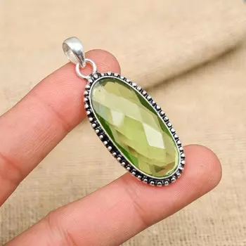 Роскошный зеленый аметист, драгоценный камень, подвеска ручной работы из твердого серебра 925 пробы, ювелирные изделия 1.97 Inches зелёный
