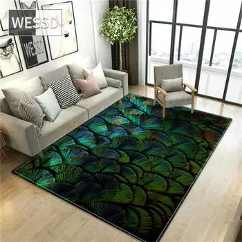 Роскошный зеленый ковер для современного журнального столика, гостиной, 3D напольный коврик с принтом перьев птиц, ковер для спальни, коврик для кресла, коврик 40x60cm 1pcs