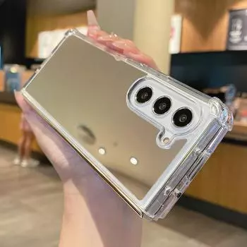 Роскошный зеркальный чехол для телефона 2в1 для Samsung Z Fold 3 ZFold 4 Fold 5, жесткий акриловый силиконовый противоударный защитный чехол из ТПУ For Galaxy Z Fold 3 серебряный