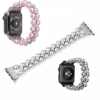 Роскошный жемчужный браслет для Apple Watch Series 9, 8, 7, 6, 5, 4, 3 Se, ремешок для часов IWatch, ремешок 41 мм, 42 мм, 45 мм, 38 мм, 42 мм, 49 мм, ремешок 38 40 41mm чёрный