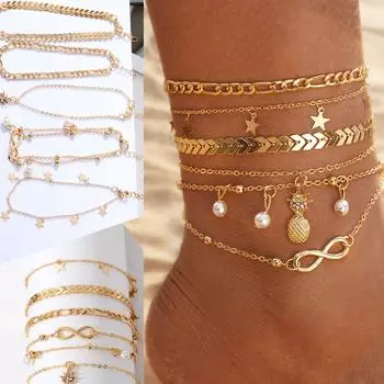 Роскошный жемчужный браслет с ананасом, модный кулон со звездой, универсальные украшения, элегантный, очаровательный, темпераментный, пляжный, богемный, женская цепочка на ноги золотой